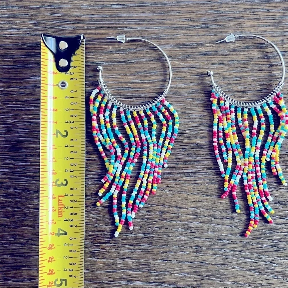 Hoops creole bohemian cascading dangly earrings, colorful beads jewelry